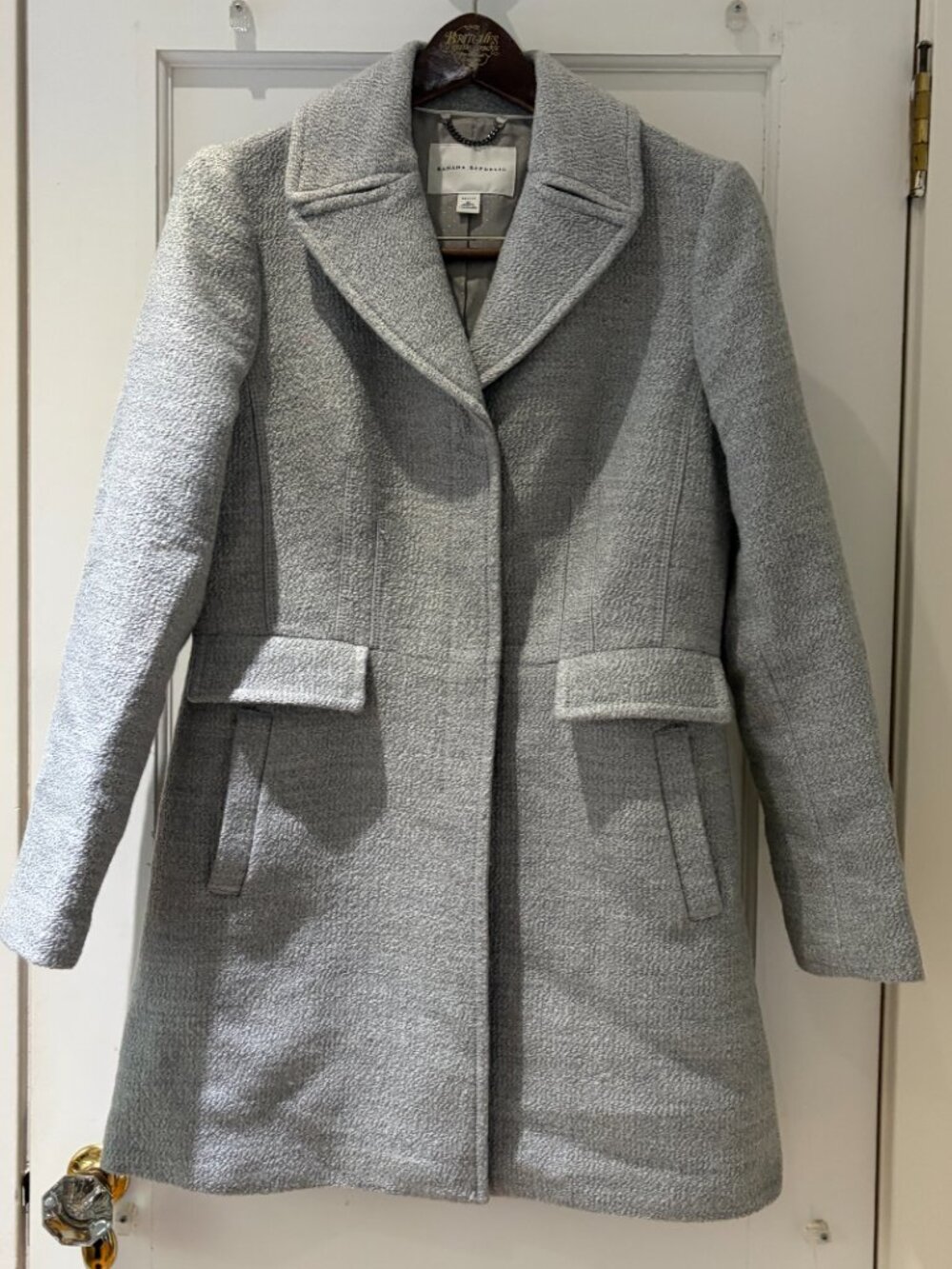 Banana Republic mid-length textured wool-blend coat Heather Gray Size 10P - Picture 13 of 13